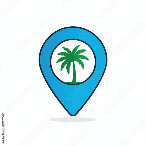 Location marker with a palm tree icon inside a circle on a white background