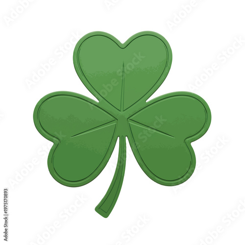 A textured, green, three-leaf clover with embossed lines