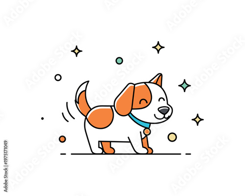 Cheerful dog moment a tiny dog wagging its tail with a bright expression and balanced spacing creating lively energy. A playful and engaging illustration
