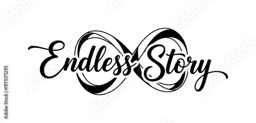 Endless story. lettering and all elements in black. Vector style. AWhite background. Pure white background. Perfect isolation and visual consistency. Grunge