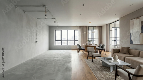 Dining Room Transformation from Empty Interior to Modern Living Space