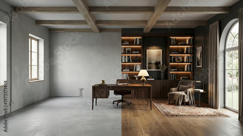 Home Office Library Transformation into Elegant Study Interior