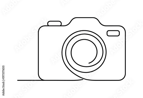 "Photography Icon". Minimalistic one-line drawing compact camera shape with smooth rectangular body and lens