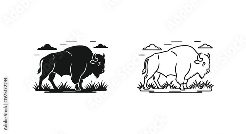 American Bison Illustration Vector Art Design Vector
