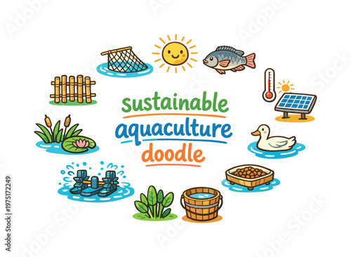 Sustainable Aquaculture Doodle. sustainable aquaculture doodle. Hand drawn illustration of sustainable