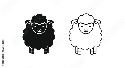Cute Black and White Cartoon Sheep Illustrations Vector