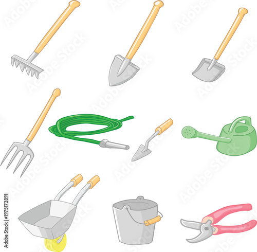 Garden tools set vector illustration.
