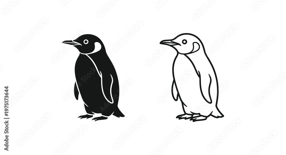 Fototapeta premium Penguin Illustration: Simple Black and White Line Art Vector