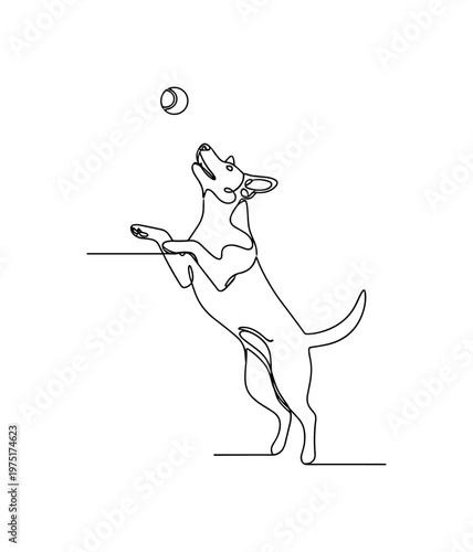Playful Leap. Minimalistic one-line drawing a rabbit jumping forward with extended legs and curved body, continuous single black line on white background,