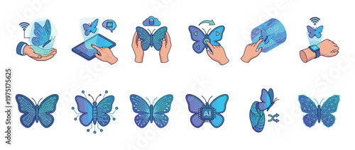 Digital butterflies representing artificial intelligence and technological innovation in various modern applications and concepts