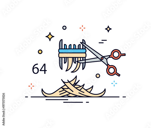 Hair trimming aftermath concept centered on loose cut strands on a clean floor with a pair of scissors nearby expressing transformation and grooming routine.