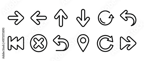 Collection of outline arrow and navigation icons for web design, user interface, and digital applications.
