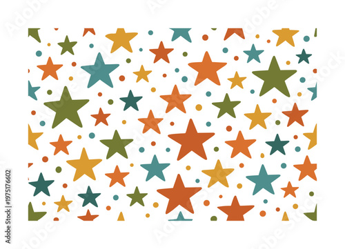 playful scattered star shapes composition seamless pattern, repeating pattern, surface design, textile print,