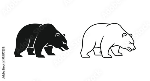 Black Bear vs Polar Bear: Iconic Silhouette Comparison Vector