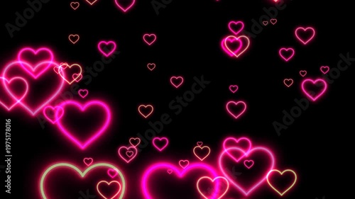Neon Glowing Hearts Romantic Background Valentine Love Pattern