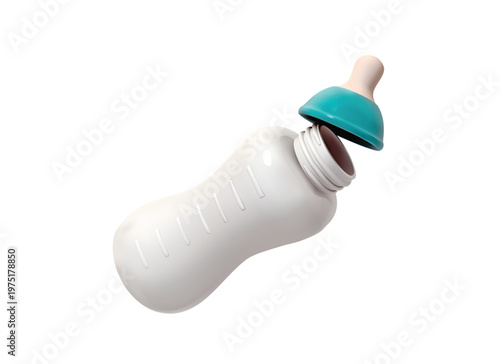 White Baby Bottle with Teal Cap isolated 3D vector icon render illustration