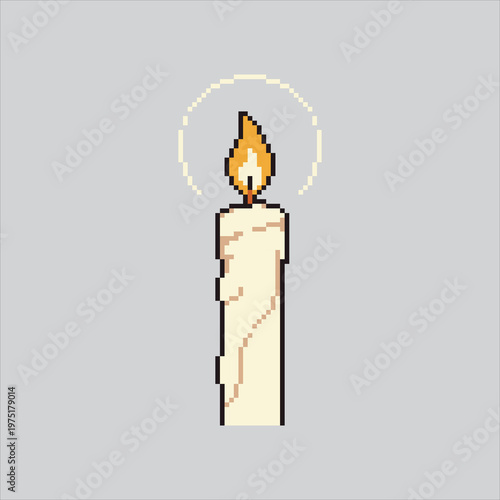 Pixel art illustration Candle Glow. Pixelated Holy Candle. Candle Halo Glow Icon pixelated for the pixel art game and icon for website and video game. old school retro.