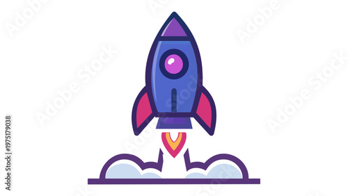 Colorful vector illustration of a rocket ship launching, representing a startup business, innovation, and growth. This minimalist flat icon is perfect for technology, marketing, and web design.