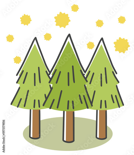 花粉を飛ばす杉の木のイラスト
