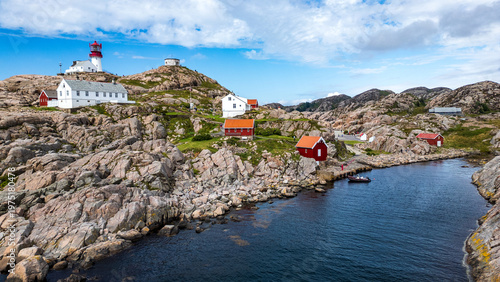 Schilderij op canvas Aerial View of Lindesnes Lighthouse and Historic Village, Norway