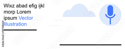 Voice recognition, data storage, cloud computing, digital audio, virtual assistants, transcription tools. Blue microphone icon with cloud symbol. Voice recognition and data storage concept