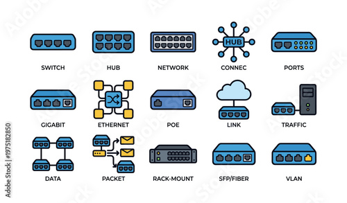 Icons of networking technology: switches, hubs, ethernet, and more