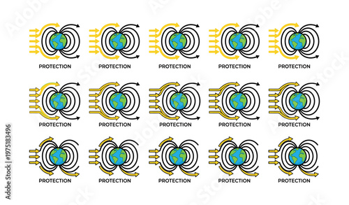 Global earth protection patterns with arrows and shields
