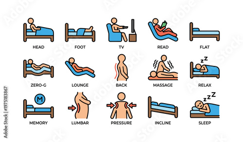 Human posture icons: rest, relaxation, and spine health