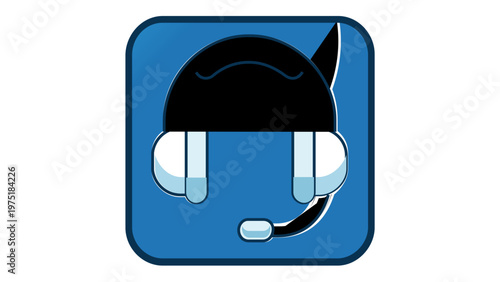 Vector icon illustration of a professional customer service support agent wearing a headset with a microphone, minimalist flat design for call center, help desk, and online assistance concepts.