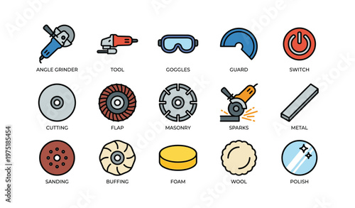 Power tool accessories set with goggles, cutting discs, and buffing pads