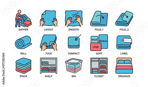 Clothing organization methods with folding and stacking techniques illustrated