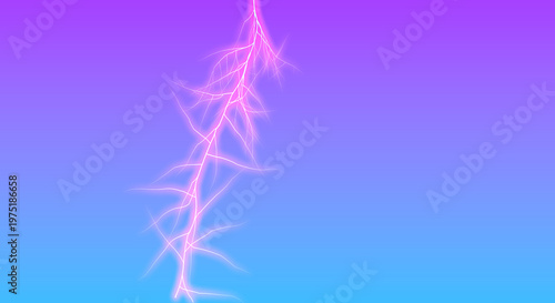 Neon Pink Lightning Bolt on Purple Blue Gradient Background, Glowing Electric Energy Abstract