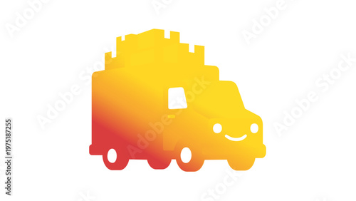 Vibrant AI-generated vector illustration of a friendly orange gradient delivery truck with a smiling face and cardboard boxes on top, ideal for logistics, moving services, and fast shipping icons.