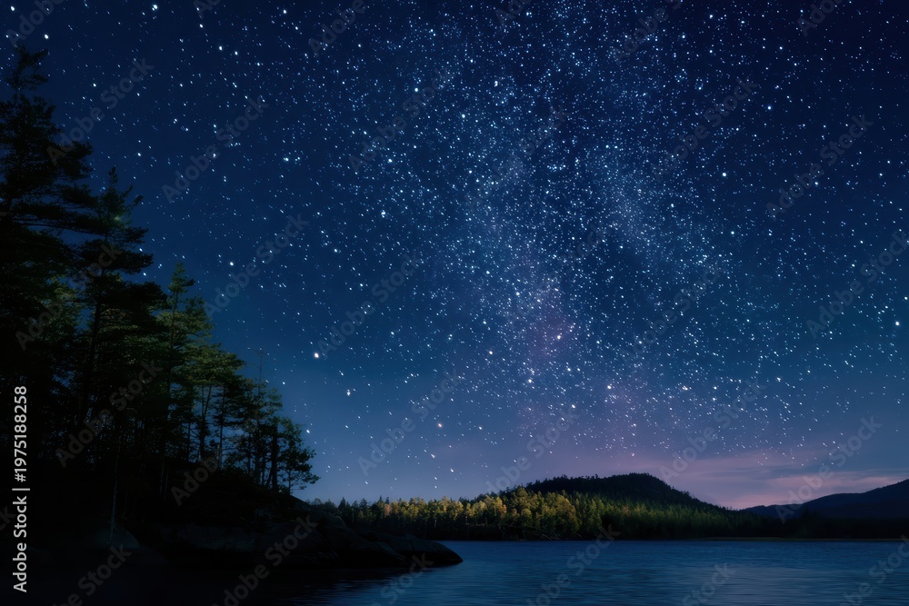Fototapeta premium 穏やかな湖の上空には星が満ちている