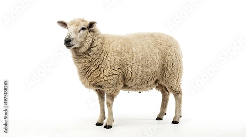 Isolated sheep on white background for commercial or editorial use