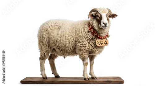 Isolated sheep on wooden surface for livestock animal and eid al adha concept