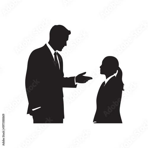 Business meeting silhouette man and woman in discussion vector illustration for corporate concepts