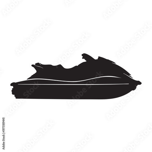 Black silhouette of a jet ski a watercraft for recreational water sports isolated on white backgroun