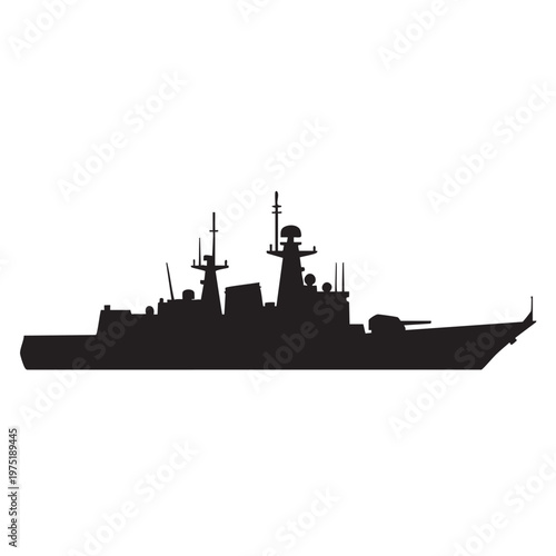 Silhouette of a modern warship a powerful navy vessel for military or defense concepts isolated on w