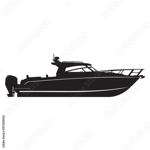 Silhouette of a modern motorboat sleek vector illustration for marine transport and water sports iso