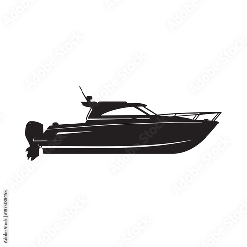Black motor yacht silhouette modern speed boat vector illustration for marine transport and leisure 