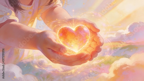Child's hands grasping a heart.