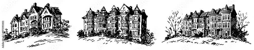 Φωτογραφία Victorian terrace houses and stately mansions in vintage engraving style