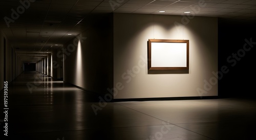 Empty Picture Frame on Wall in Dark Corridor