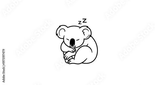 Cute Sleeping Koala Bear Minimalist Line Art Illustration.