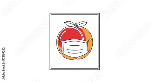 Peach Wearing Medical Mask - Healthy Fruit Concept