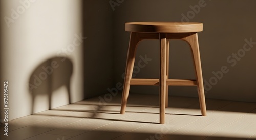 Modern Wooden Bar Stool Sunlight Shadow