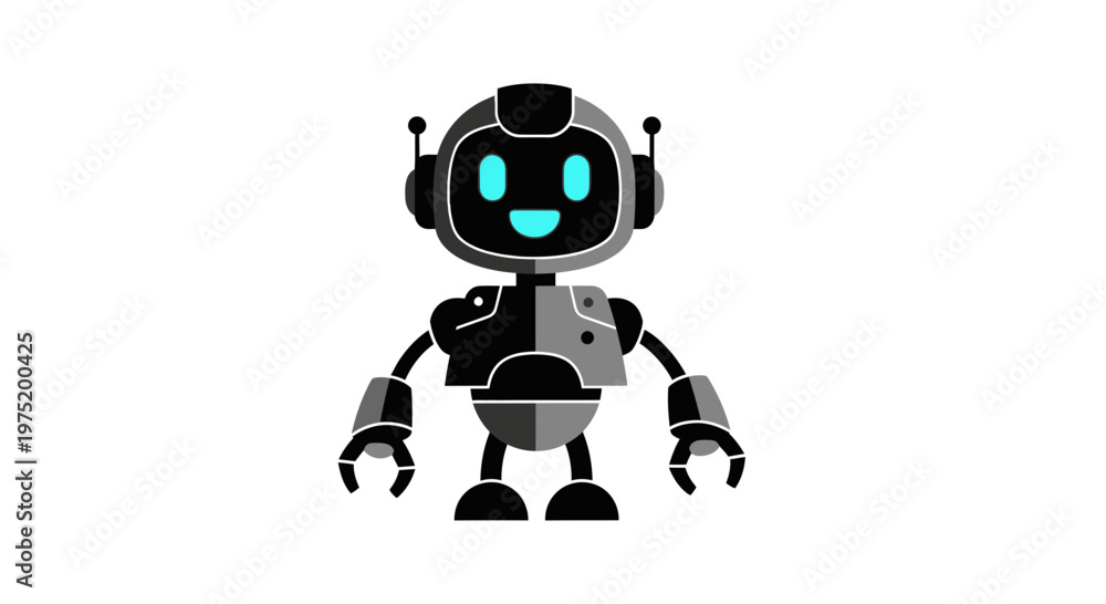 Fototapeta premium Cute Robot Character with Glowing Blue Eyes and Antennas.