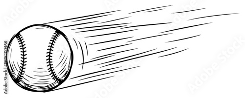 Baseball flying through air with motion lines representing speed in hand drawn sketch style