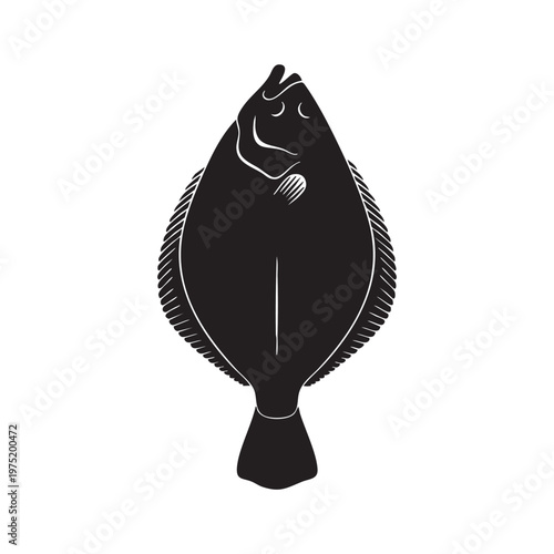 Black flounder fish silhouette simple flat vector illustration for seafood industry and marine life 